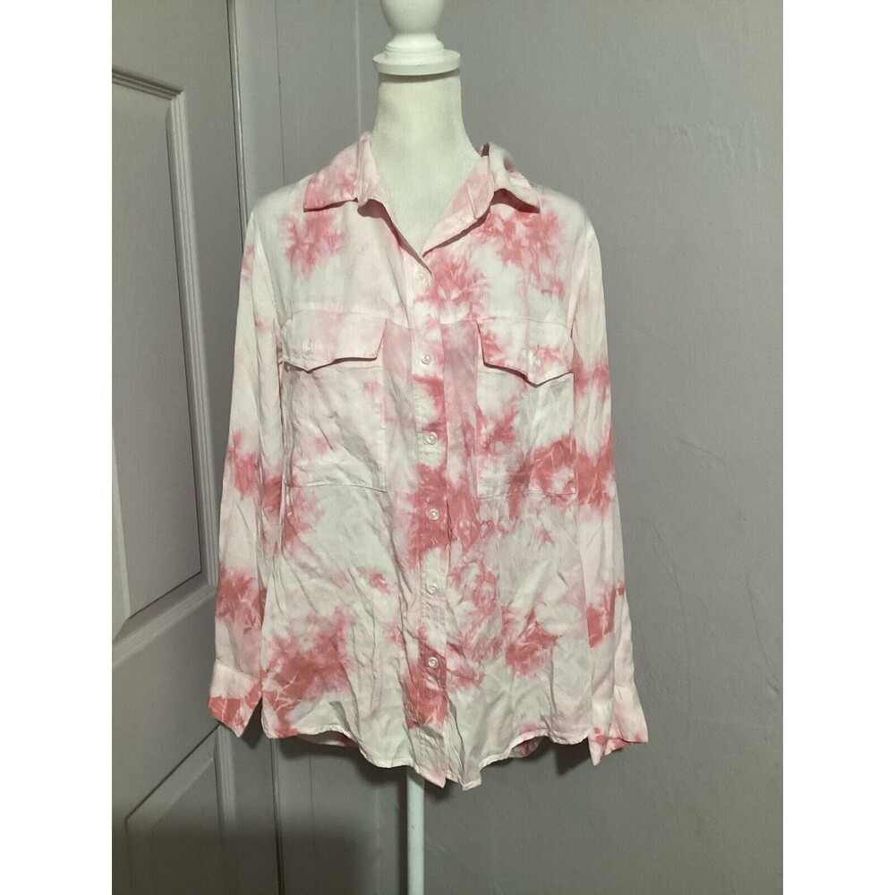 Sanctuary Pink Tie Dye Long Sleeve Button Up Top S